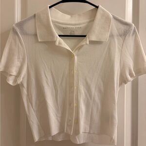 American Eagle Cream Ribbed Collar Shirt